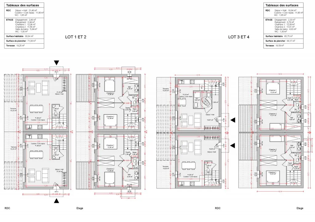 Plans intérieurs - 4 logements T3 à Gignac-la-Nerthe