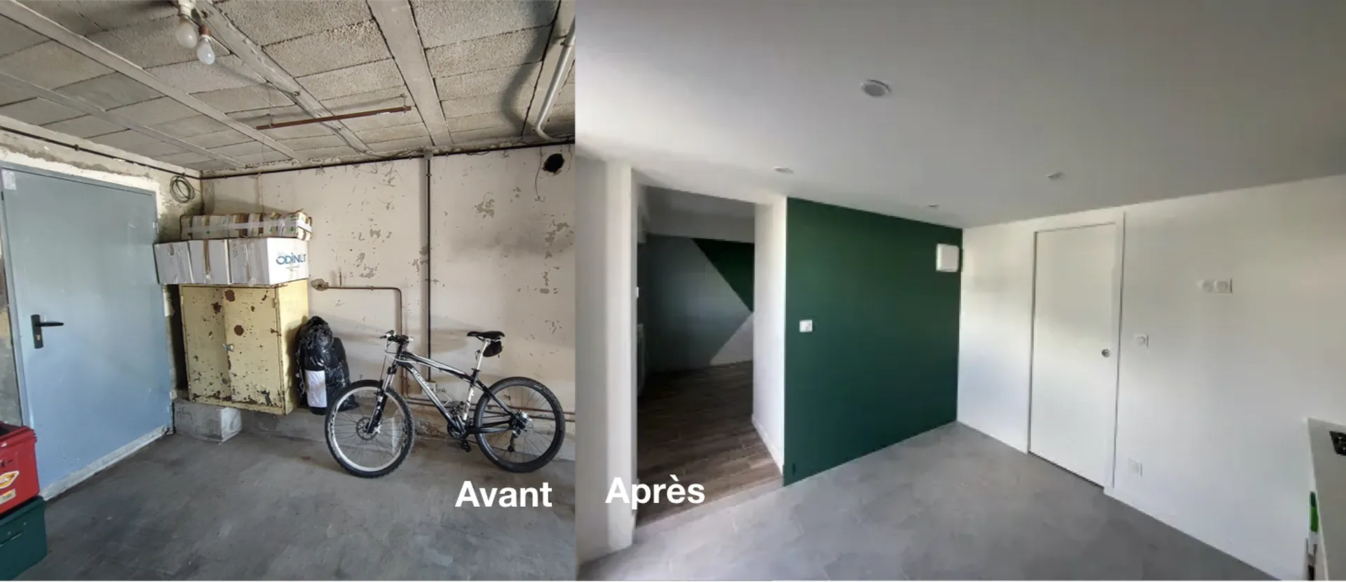 transformer un garage en logement avec cuisine en L et ouverture structurelle (IPN) architecte d'intérieur avant aprés 