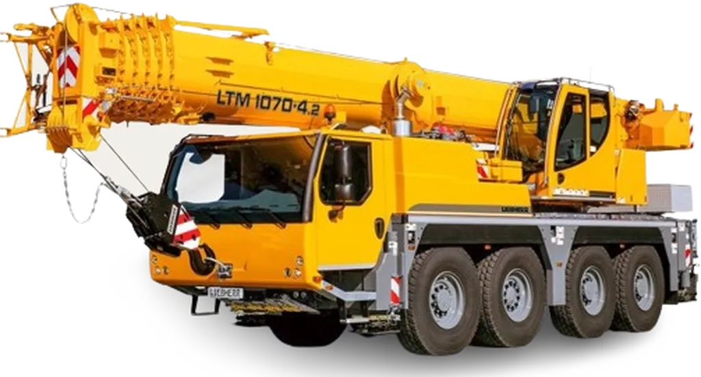 Location grue mobile 70 tonnes Liebherr LTM 1070 avec chauffeur à Paris et Île-de-France pour levage industriel