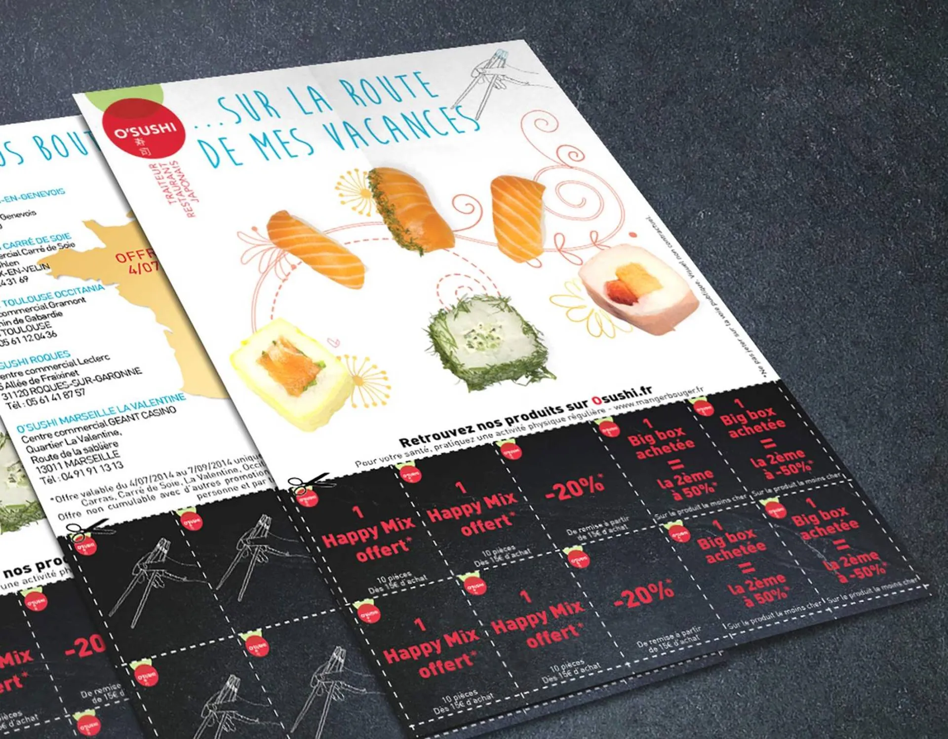 graphiste création graphique et impression de flyer prospectus restaurant o'shushi nice marseille