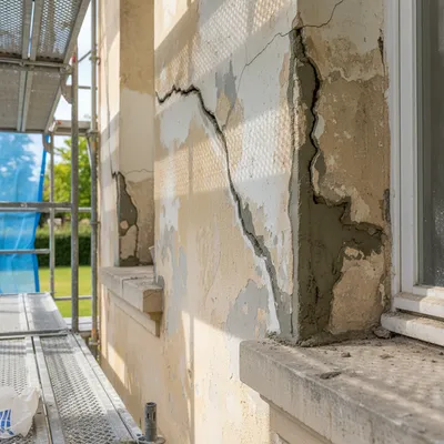 Artisan façadier pour rénovation de façade à Villeneuve Tolosane proche Tournefeuille avec ouverture purge des fissures et rebouchage au mortier fibré haute adhérence en Haute-Garonne Occitanie 31
