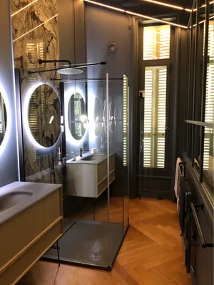 salle d'eau avec parquet chevron