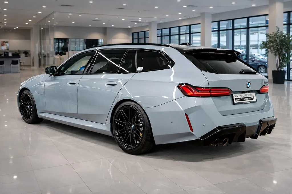 BMW M5 Touring 2024 727ch vue arrière diffuseur carbone échappement sport jantes noires