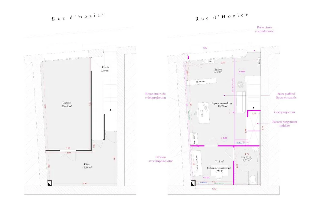 Aménagement d'un centre médical dans une maison de ville à Salon de Provence - Plans RDC avant / après Aménagement d'un centre médical dans une maison de ville à Salon de Provence