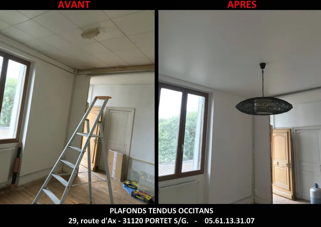 pose plafond tendu BARRISOL blanc mat sur plafond en plaques polystyrènes - Auzeville
