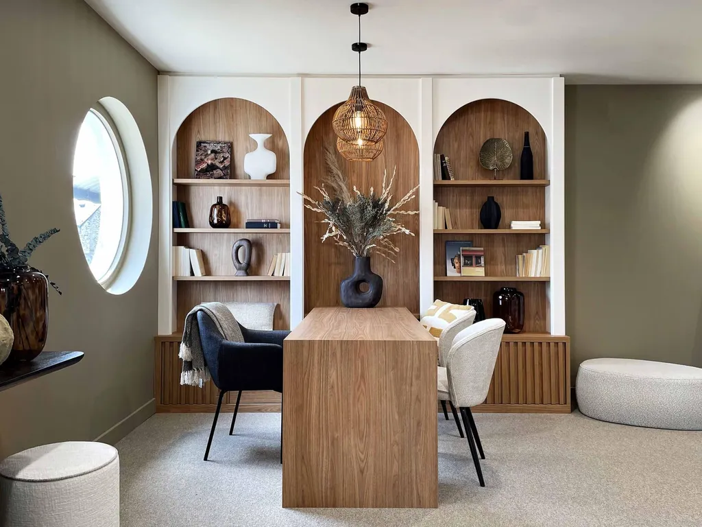 Bureau blanc et bois avec avec des arches arrondies en Occitanie
