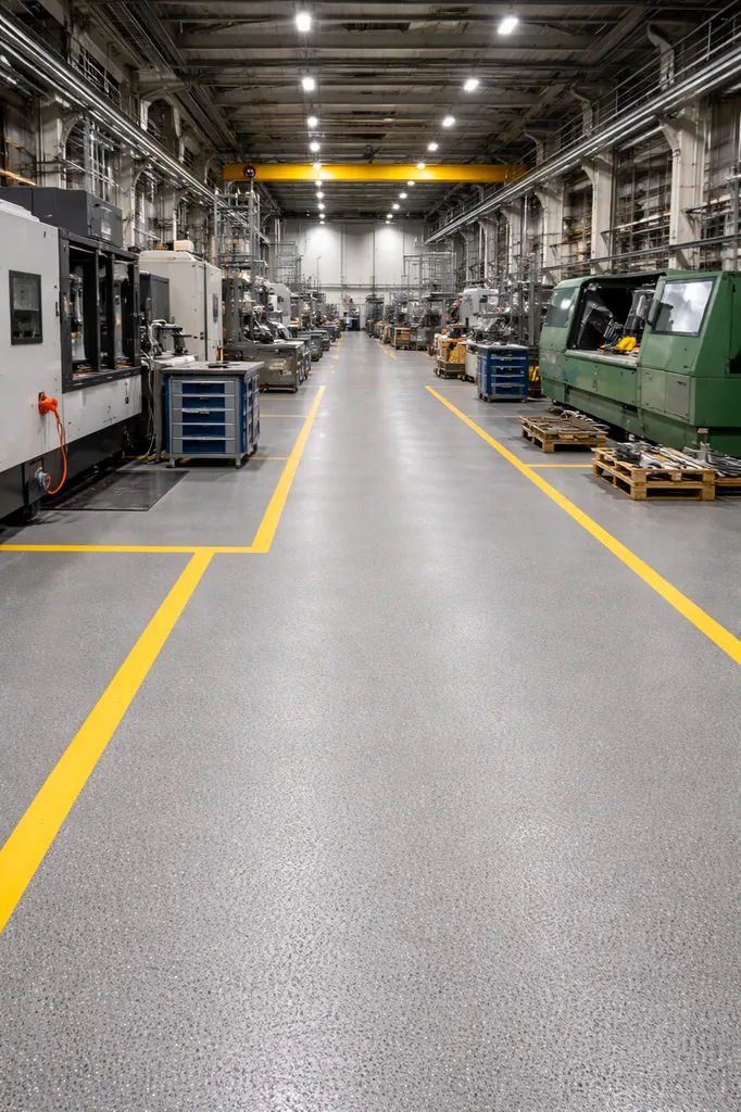 Pose d’un revêtement de résine technique industrielle haute durabilité pour sol d’usine soumis à fortes contraintes mécaniques situé à Talence, à proximité immédiate de Villenave-d’Ornon