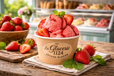 Vente de glace artisanale à la fraise à Saint-Germain-en-Laye