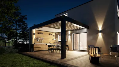 Pergola aluminium toit mixte: pleine et bioclimatique sur Gujan Mestras près du Bassin d'Arcachon par Aquit'M 