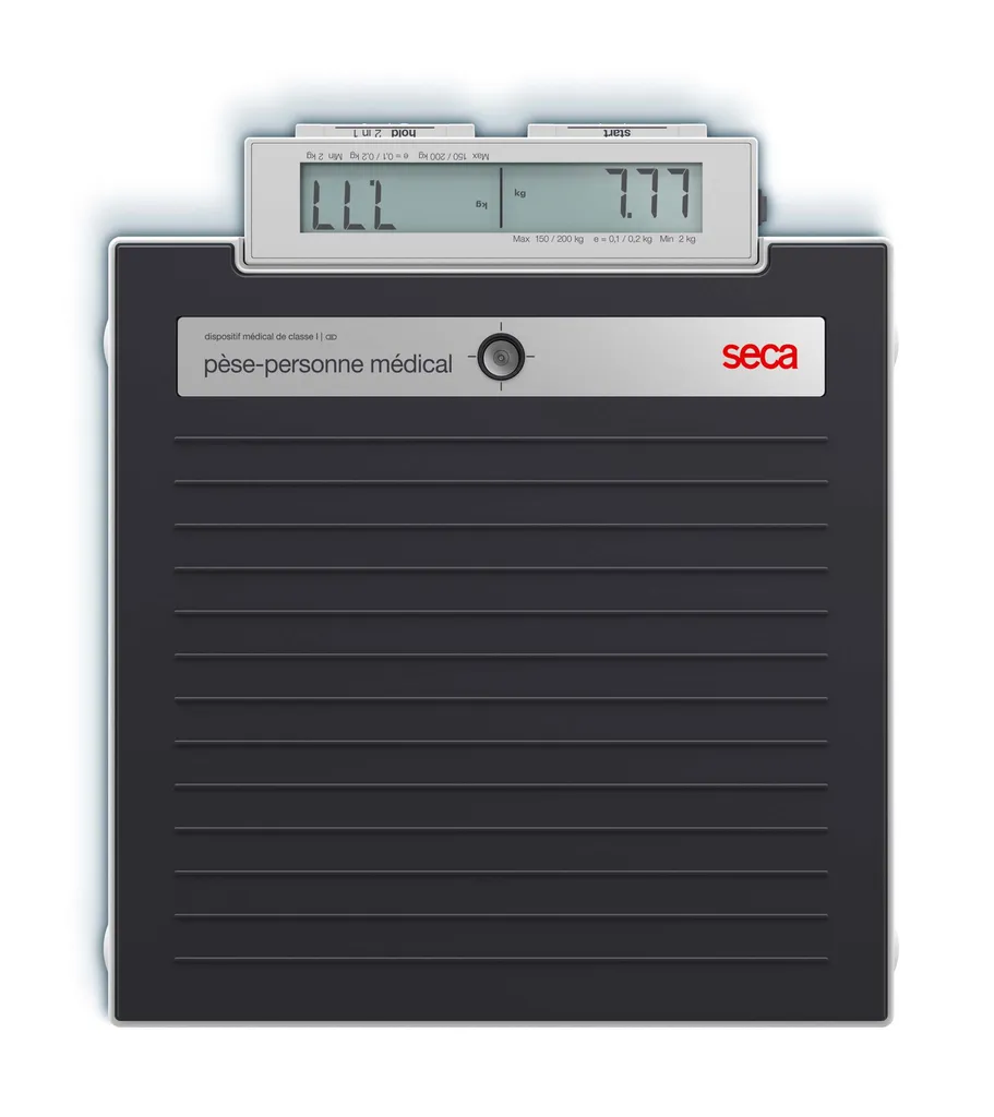 Pèse‑personne médical électronique SECA 878 DR avec double affichage, commandes au pied et fonctions professionnelles pour une mesure précise en cabinet médical à Toulouse