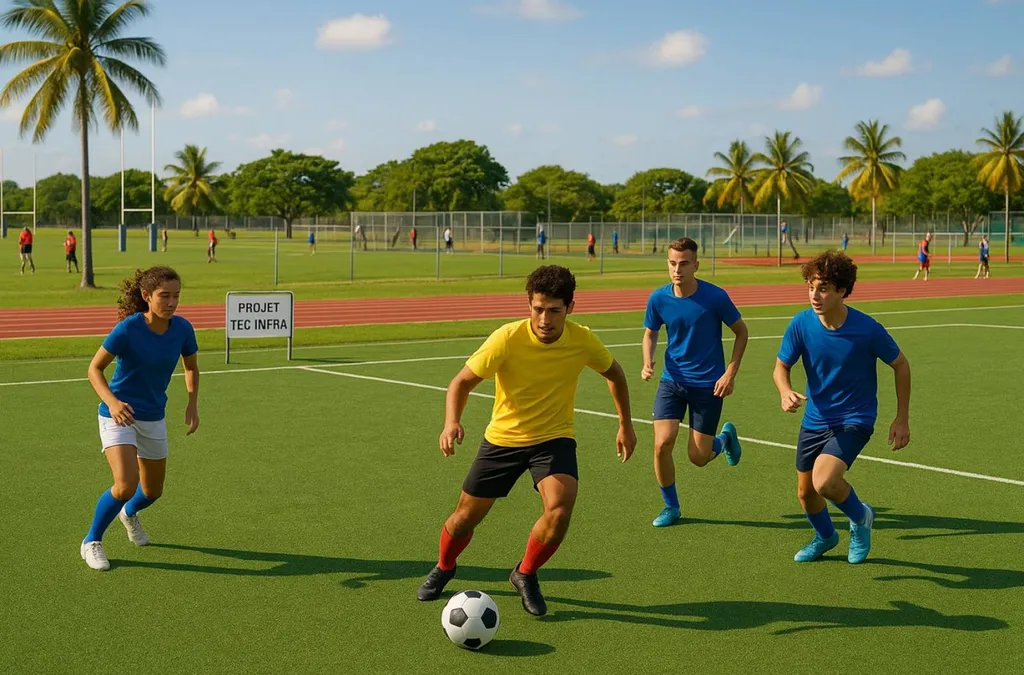 Construction terrains multisports football, rugby, tennis et athlétisme pour DROM COM