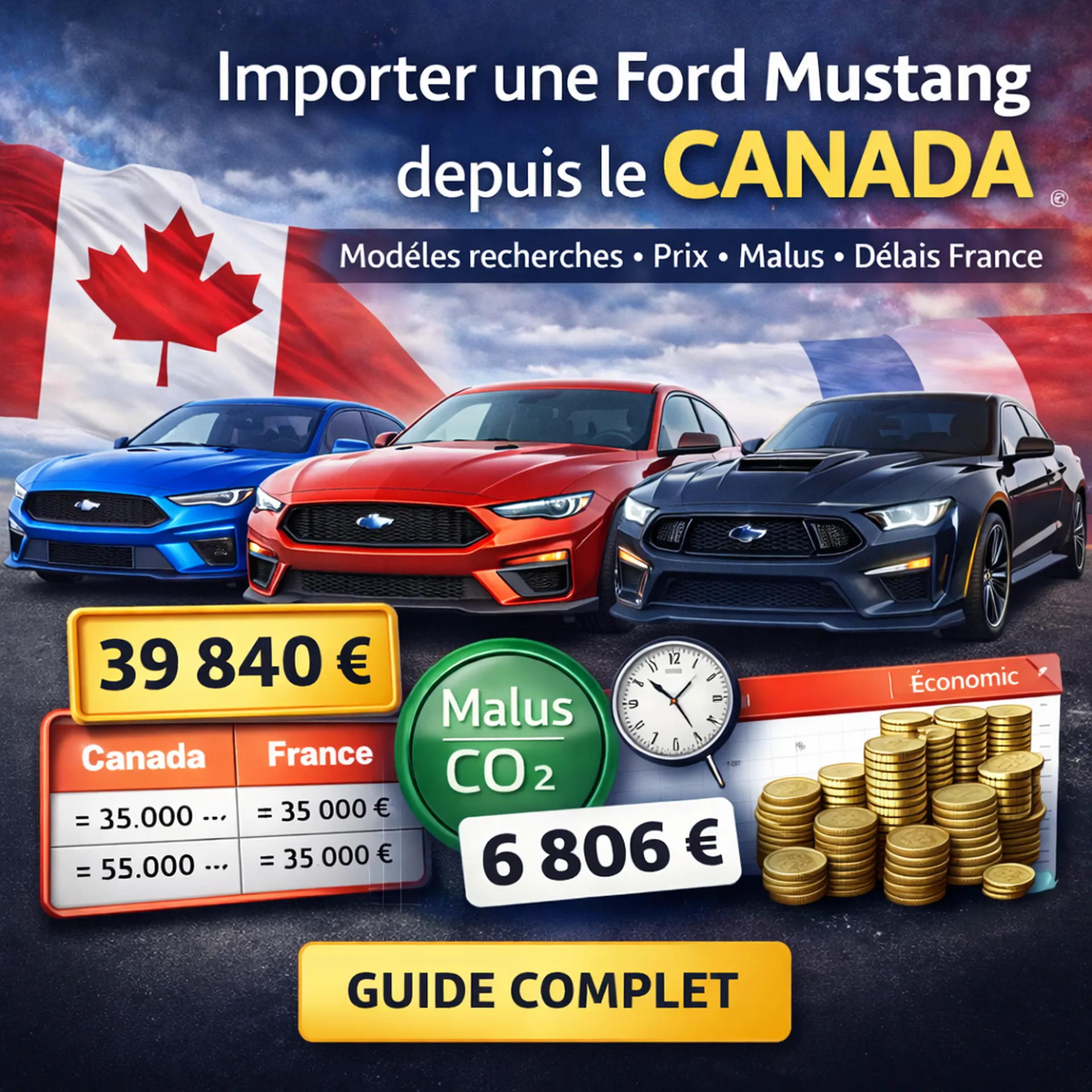 Importer une Ford Mustang depuis le Canada : modèles GT, Mach 1 et Dark Horse, prix réel en France et guide complet d’importation