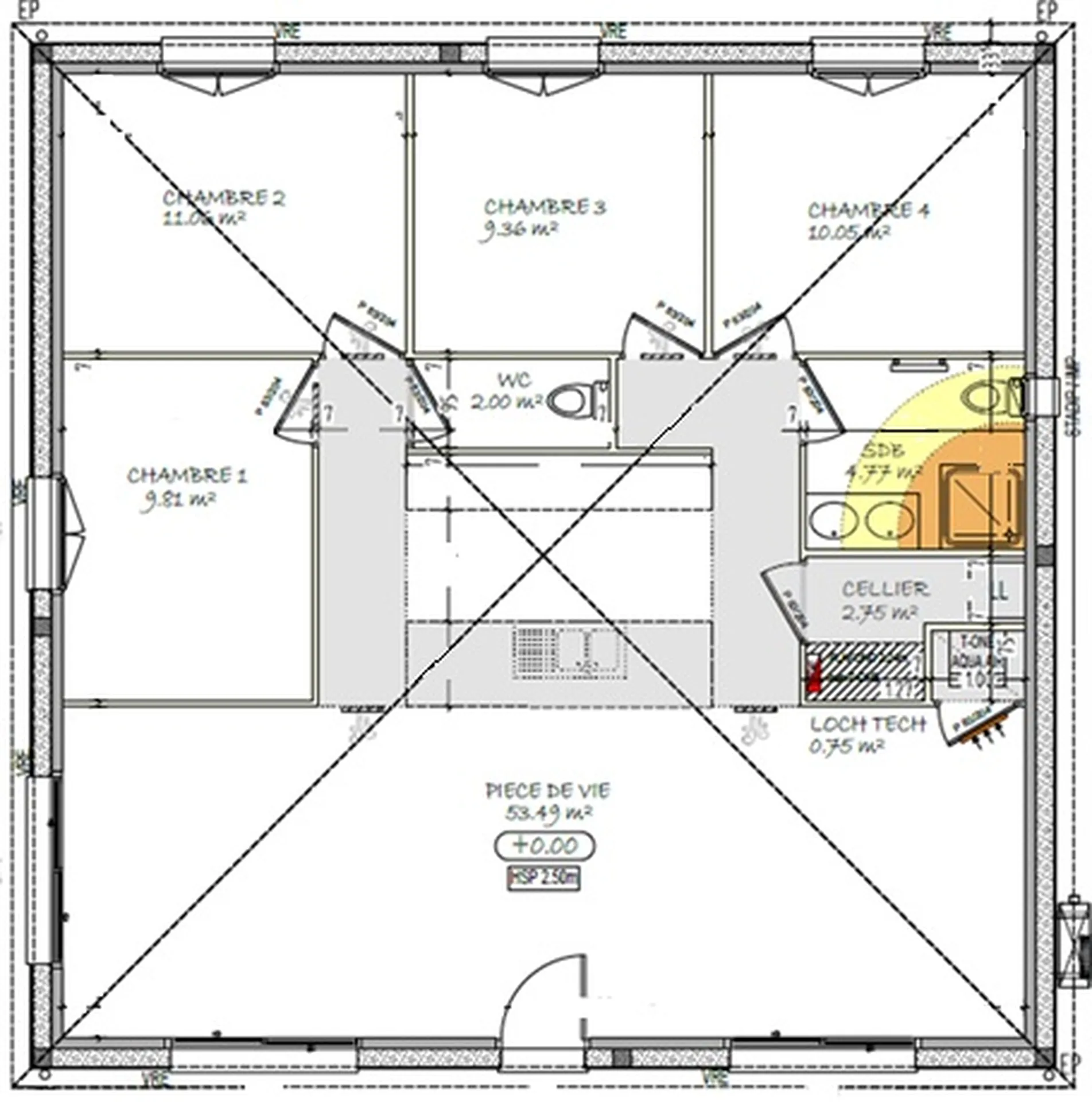 Modèle de maison carré de 104 m²