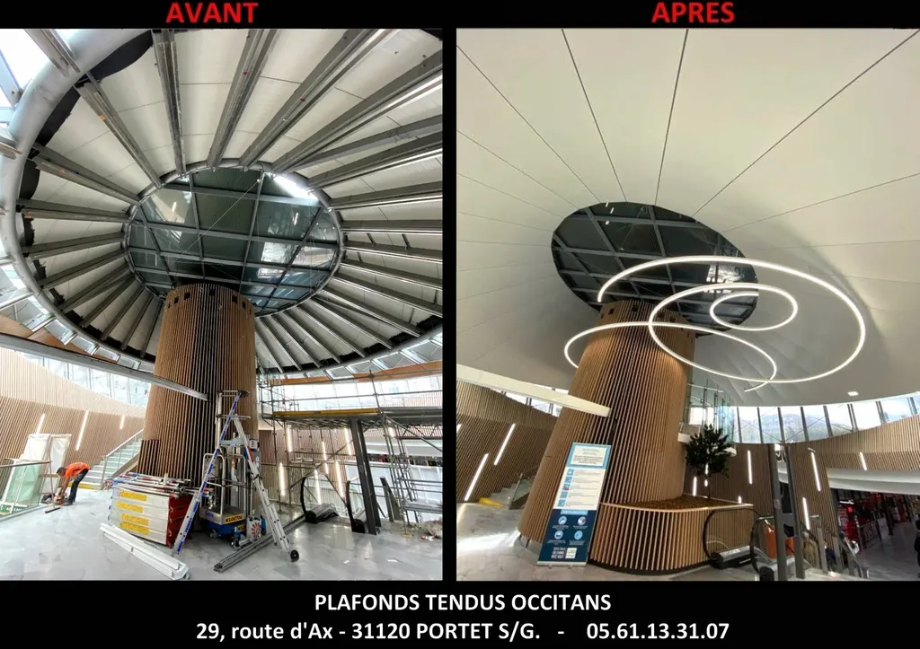 Plafonds tendus élipses blanc mat dans entrée centre commercial ST GEORGES de Toulouse