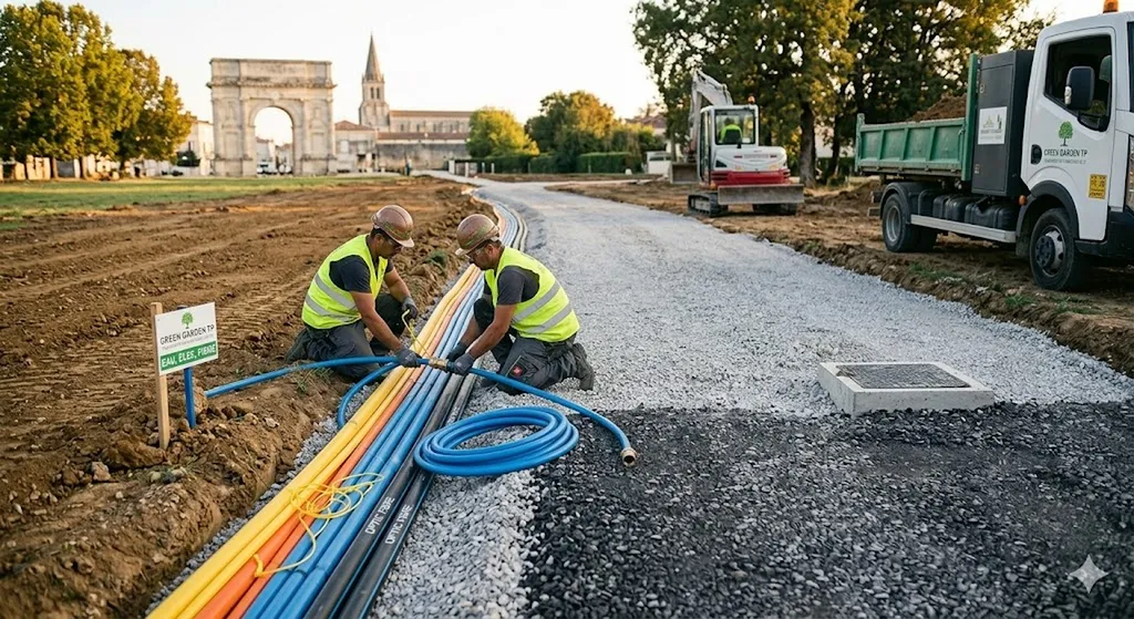 Création de chemins d'accès carrossables et viabilisation complète avec raccordements VRD à Saintes