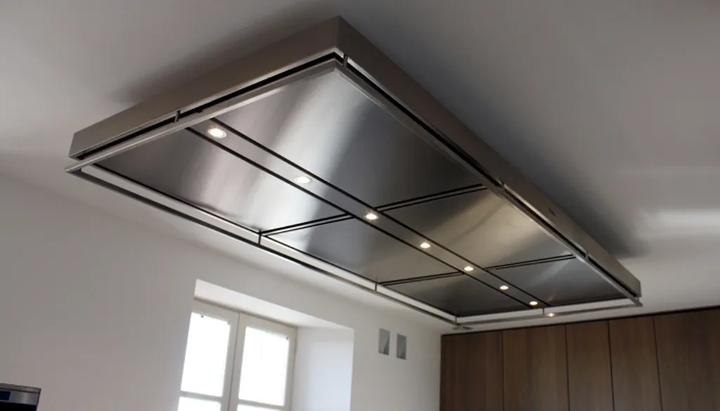 Hotte plafonnière pour îlot en inox pour un client a Aix en Provence