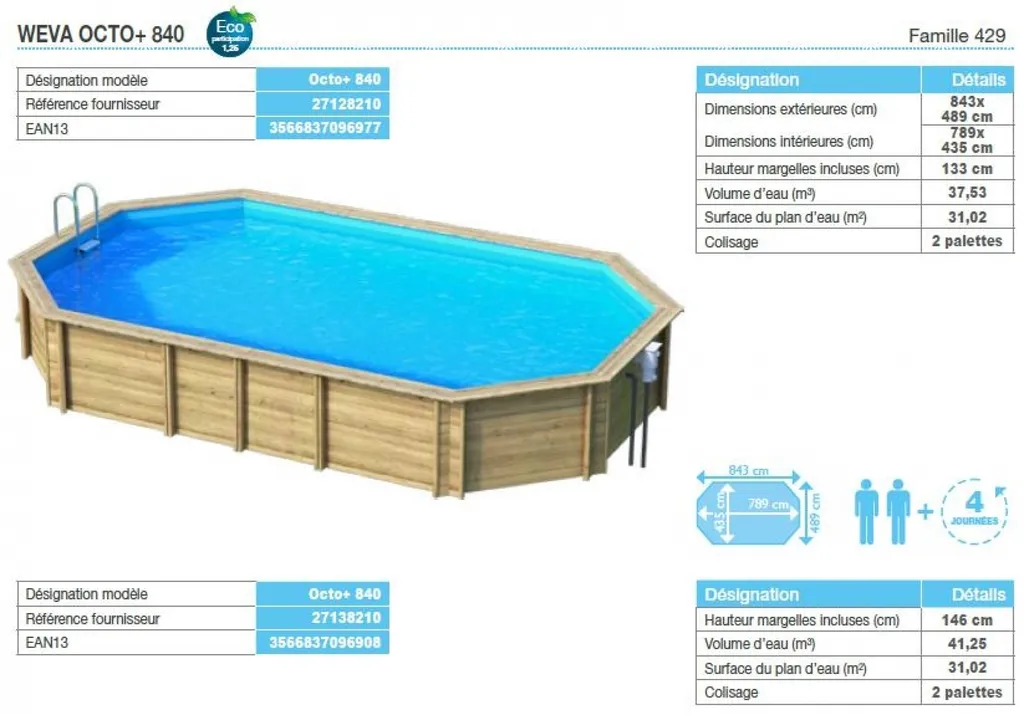 Piscine bois octogonale allongées 7m90 x 4m35 proposée par Aquarev'Piscines à Forcalquier 04300