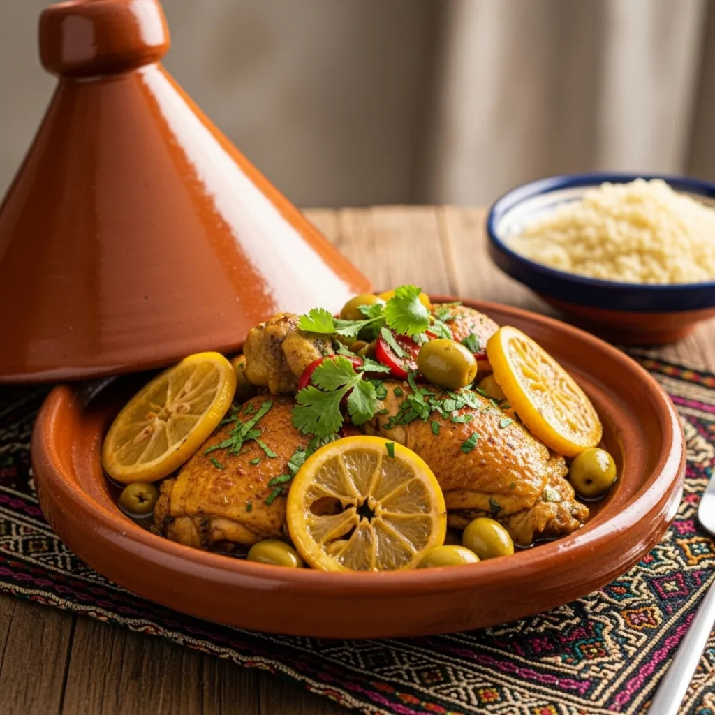 Tajine de poulet au citron confit et ras el hanout