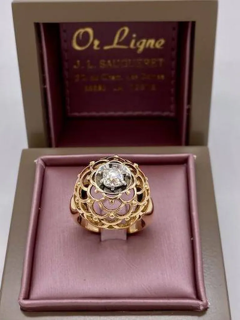 Bague dôme nid d'abeilles or 750/1000ème et diamant occasion Or Ligne La Teste Bassin d'Arcachon
