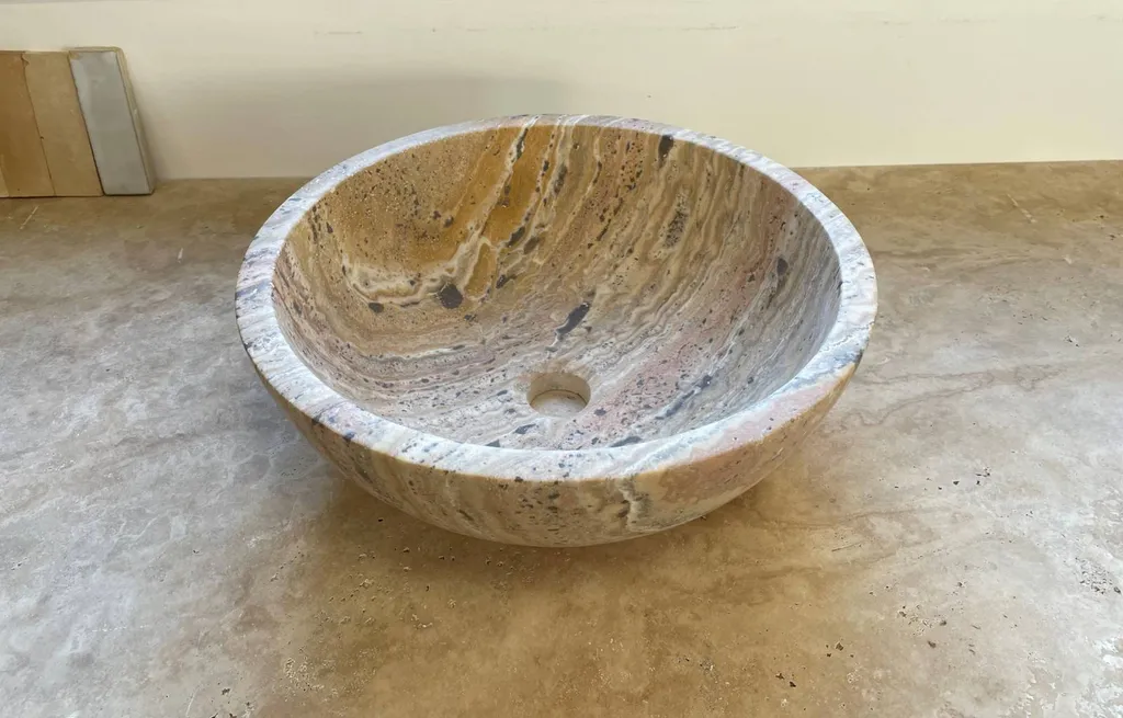 VASQUE EN TRAVERTIN SCABOS RONDE AU FORMAT 40.6 CM DIAMETRE