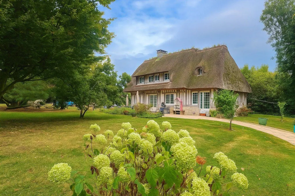 A vendre avec votre agence, Belle Propriété Normande offrant deux maisons en toit de Chaume et une dépendance édifiées sur un parc de 7863 m²