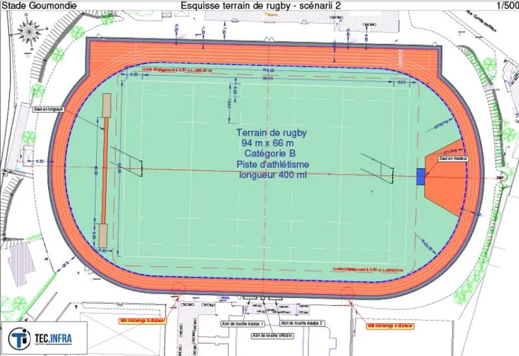 Faisabilité terrain de rugby à Sarlat en Dordogne et sa piste d'athlétisme