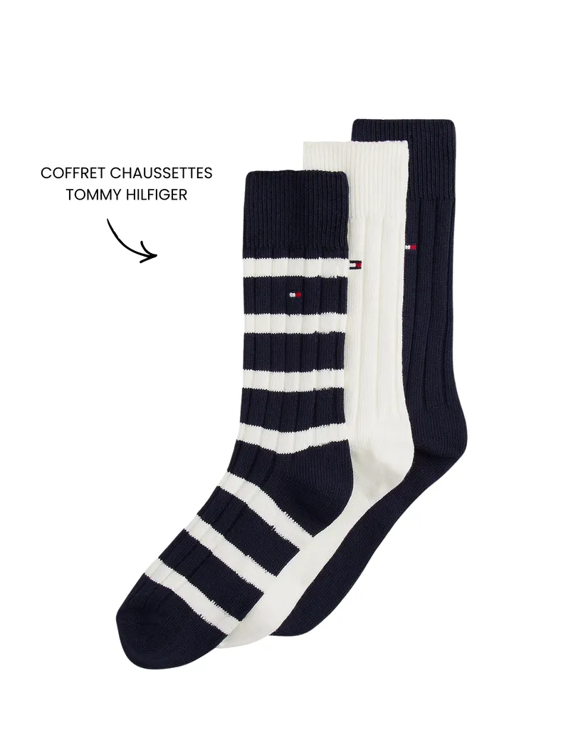 COFFRET CHAUSSETTES TOMMY HILFIGER HOMME – 3 PAIRES BLEU MARINE - Urban Chic 