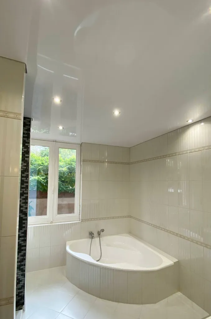 Salle de bains : Plafond brillant avec spots intégrés à Toulouse - Plafonds Tendus Occitans Noé