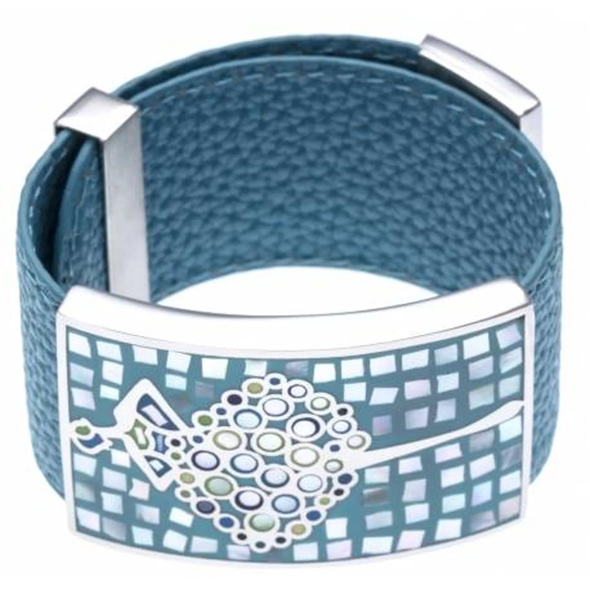 Bracelet acier nacre email et cuir Or Ligne La Teste