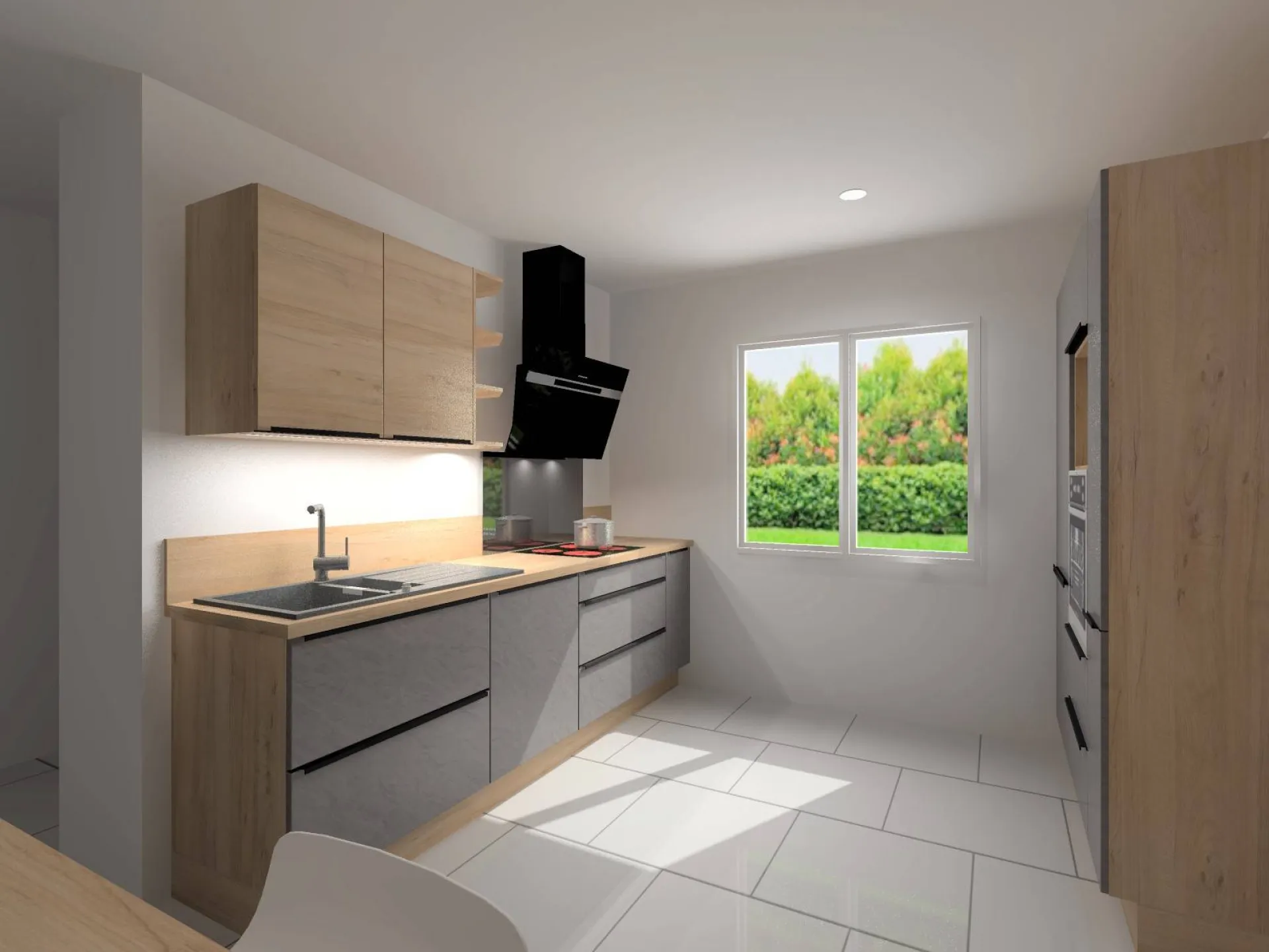 la Cuisine Contemporaine セット Installation d'une cuisine contemporaine avec façades gris ardoise