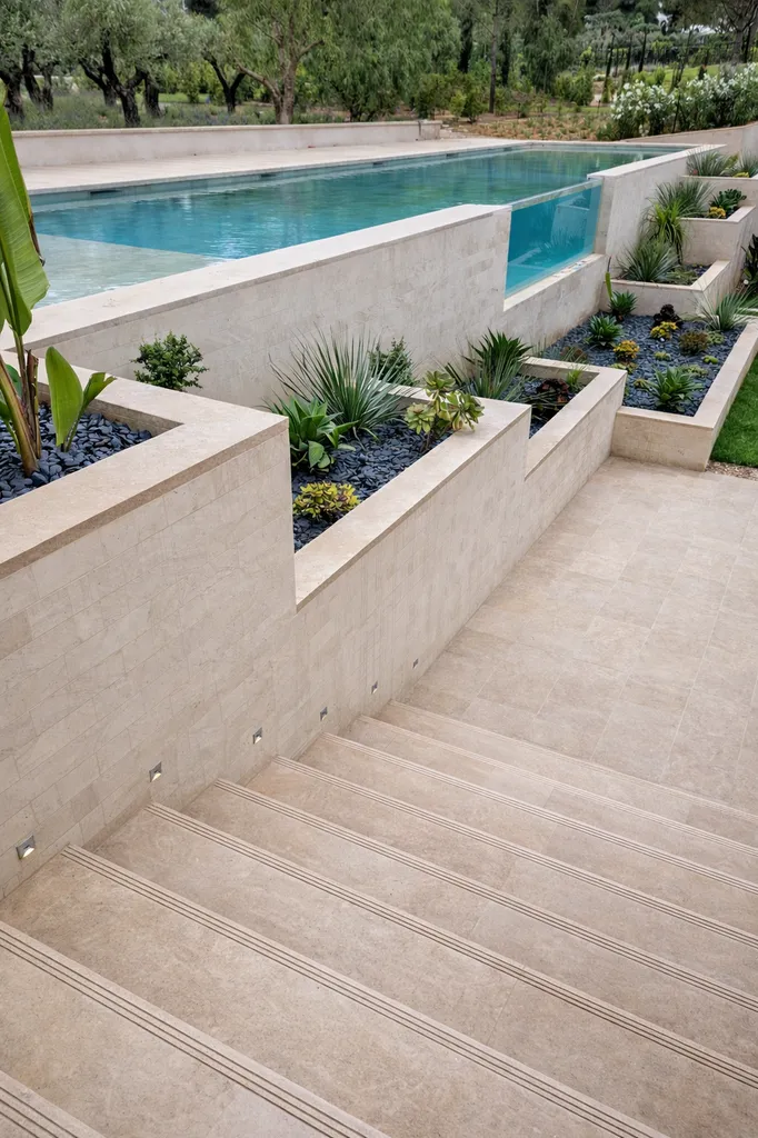 jardin extérieur moderne avec piscine