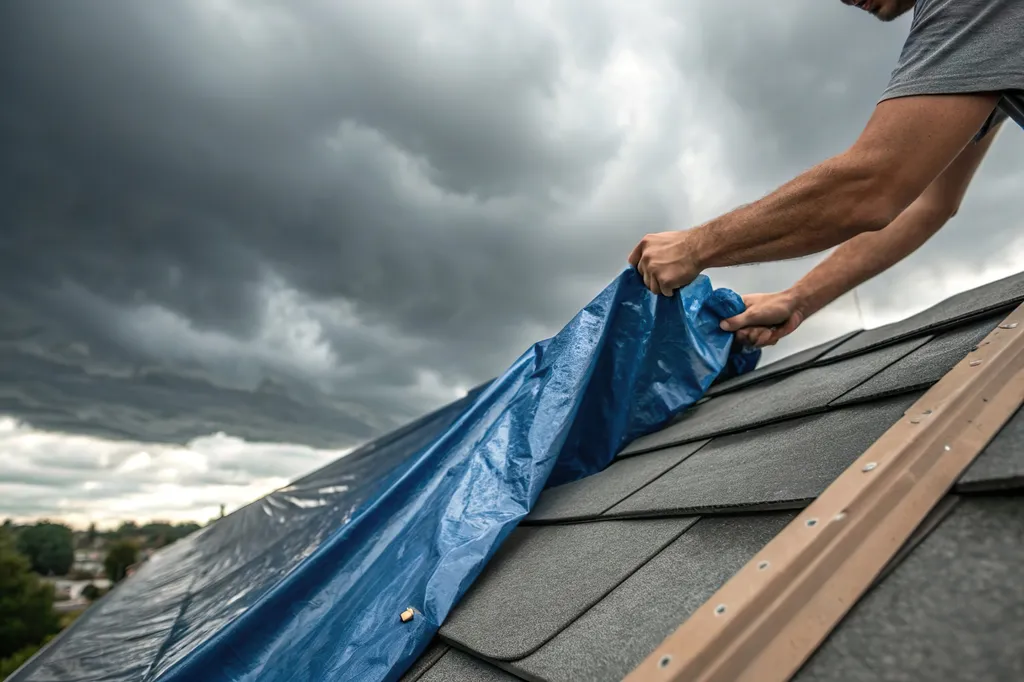 Bâchage de toiture en urgence sur immeuble parisien à Marnes-la-Coquette pour sécurisation après orage, grêle et infiltrations d’eau