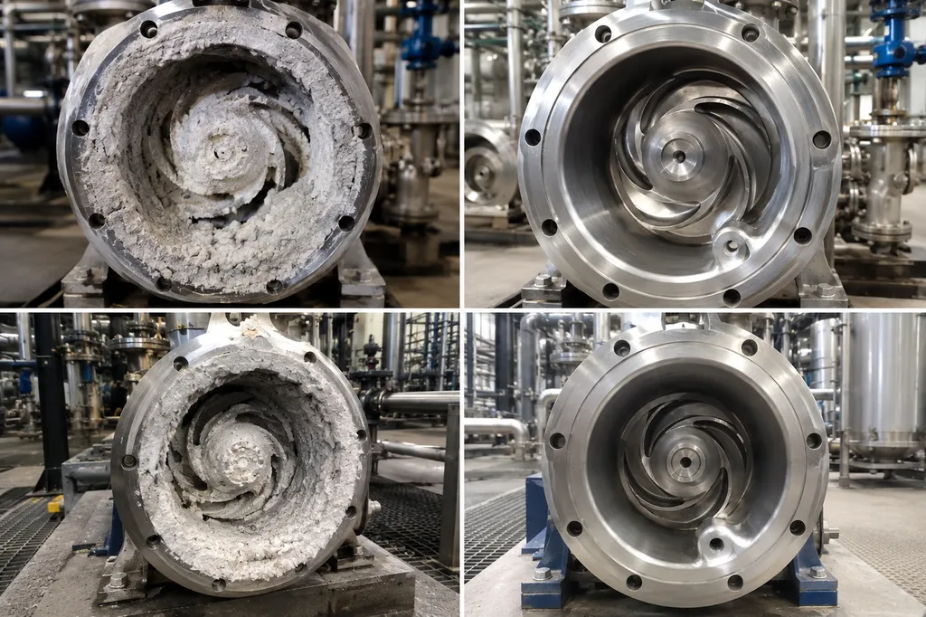 Nettoyage cryogénique de pompes centrifuges à Trappes : élimination des dépôts cristallisés sans démontage, restauration rapide du débit de process industriel