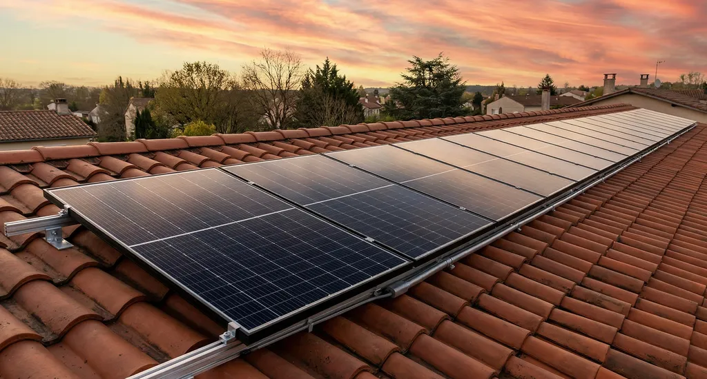 À Latresne 33360 en Gironde, pose de 16 panneaux photovoltaïques Solutium d’Alliantz avec micro-onduleurs APSystems pour alimenter pompe à chaleur, climatisation, piscine et véhicule hybride.