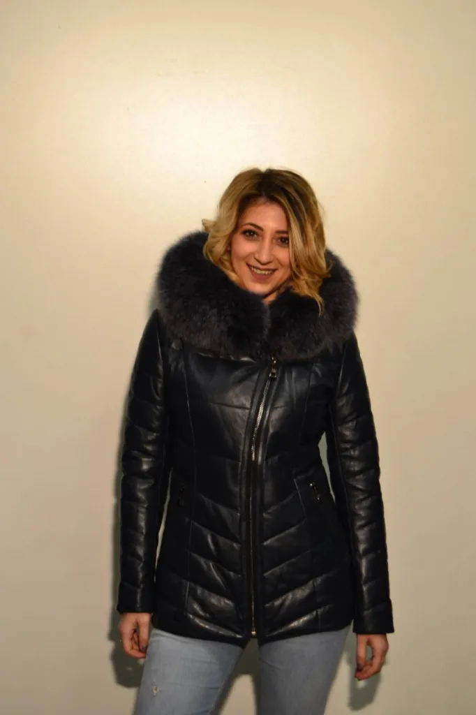 veste cuir noir fourrure femme