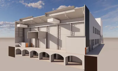 coupe maquette 3D bâtiment industriel Saint Quentin Fallavier