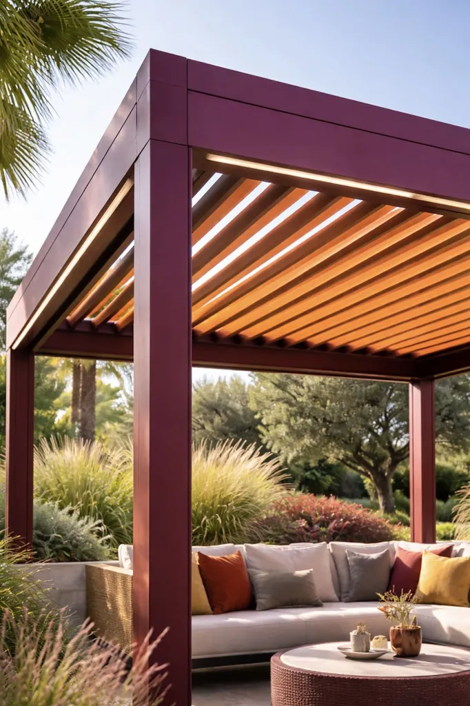 Couleur originale rouge EMPIRE pour cette pergolas Bioclimatique en aluminium Technal près de Bouc bel air 2
