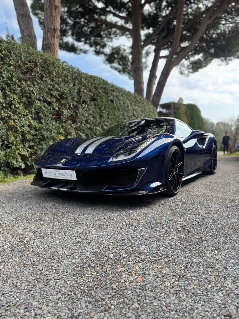 Ferrari 488 Pista Bleue Tour de France – Protection XPEL Ultimate Fusion & Céramique Gtechniq Crystal Serum Ultra à Menton Cote D'azur