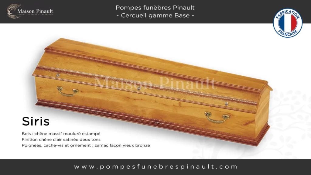 cercueil Siris gamme base forme lyonnaise simple sobre chêne massif clair moulures estampes Pompes funèbres Pinault