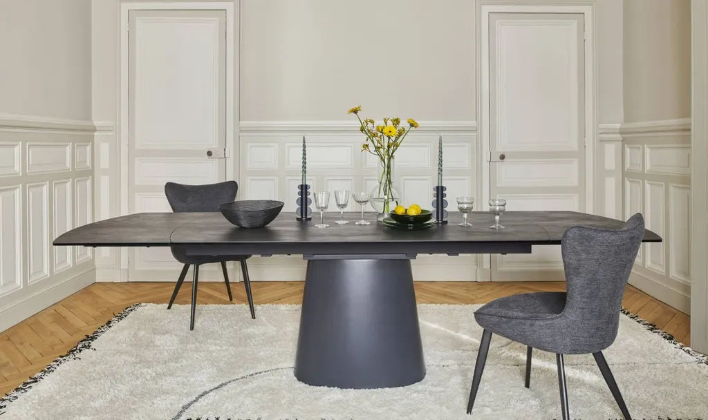 Vente d'une salle à manger complète Française en céramique avec pied métal TOPAZE