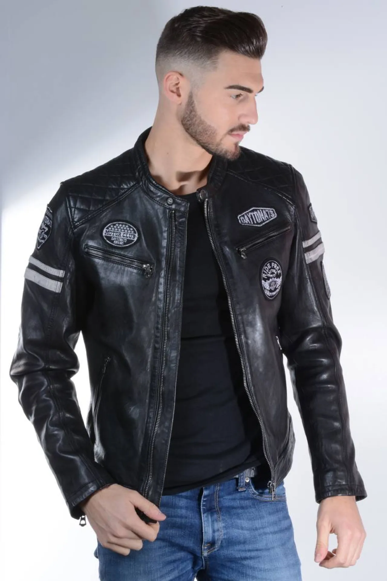 blouson cuir style motard homme