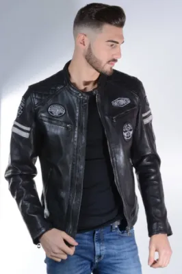 blouson cuir style motard homme
