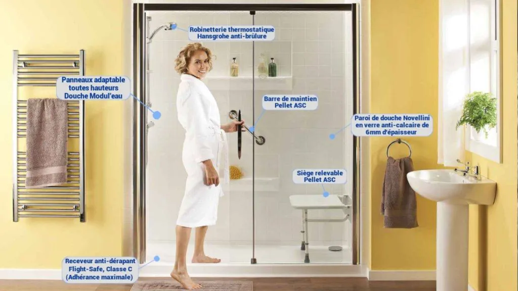 Remplacement baignoire par douche sénior sécurisée en une journée