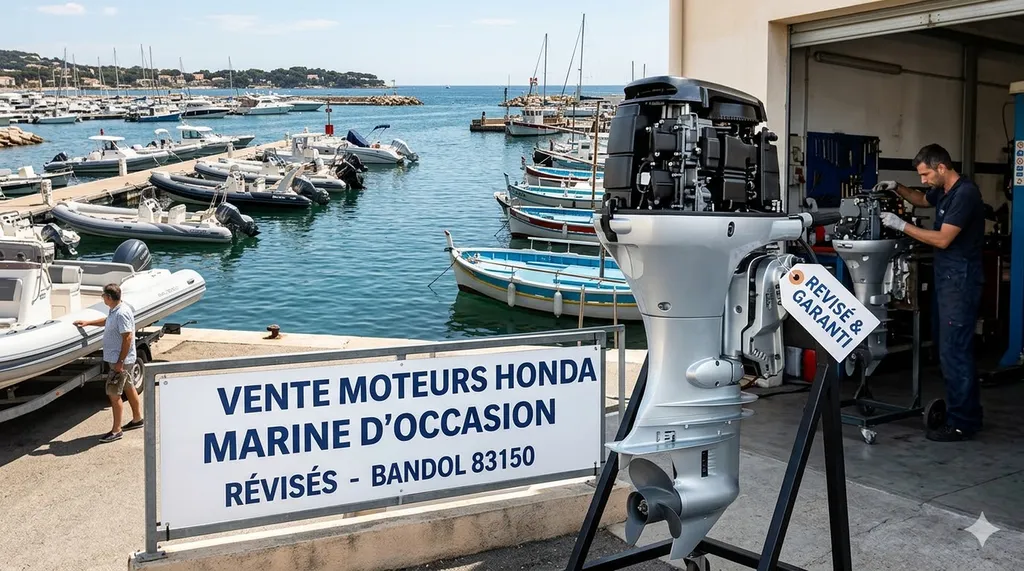 Vente moteur Honda Marine d’occasion révisé pour bateau professionnel ou loisir avec garantie à Bandol 83150 dans le Var