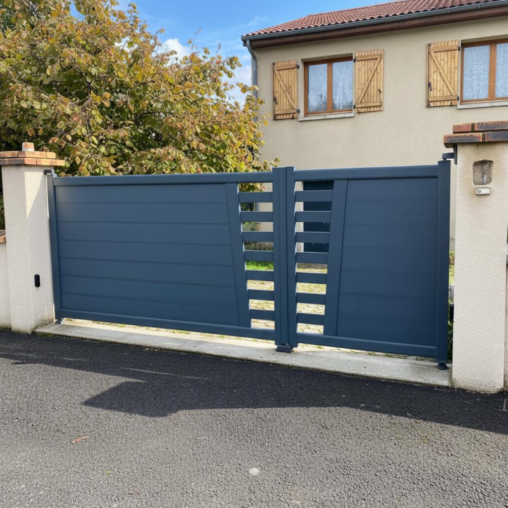 fabrication et pose d'un portail alu deux battants par 3 Baies à Cébazat près de Clermont Ferrand