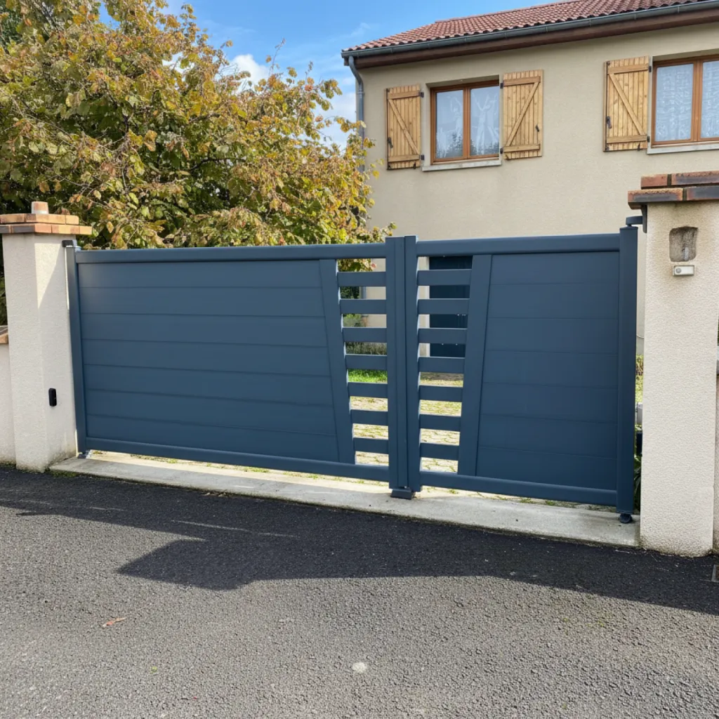 fabrication et pose d'un portail alu deux battants par 3 Baies à Cébazat près de Clermont Ferrand