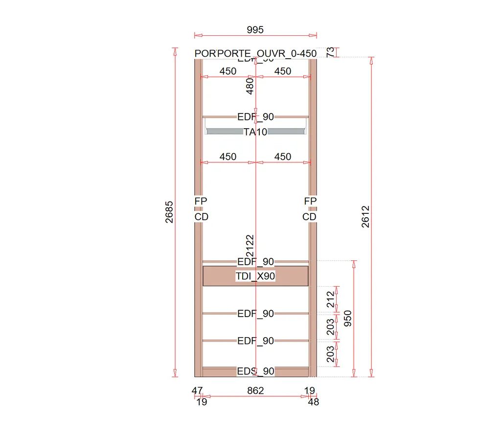 Plan coté du placard d'entré situé à Colomiers près de Toulouse
