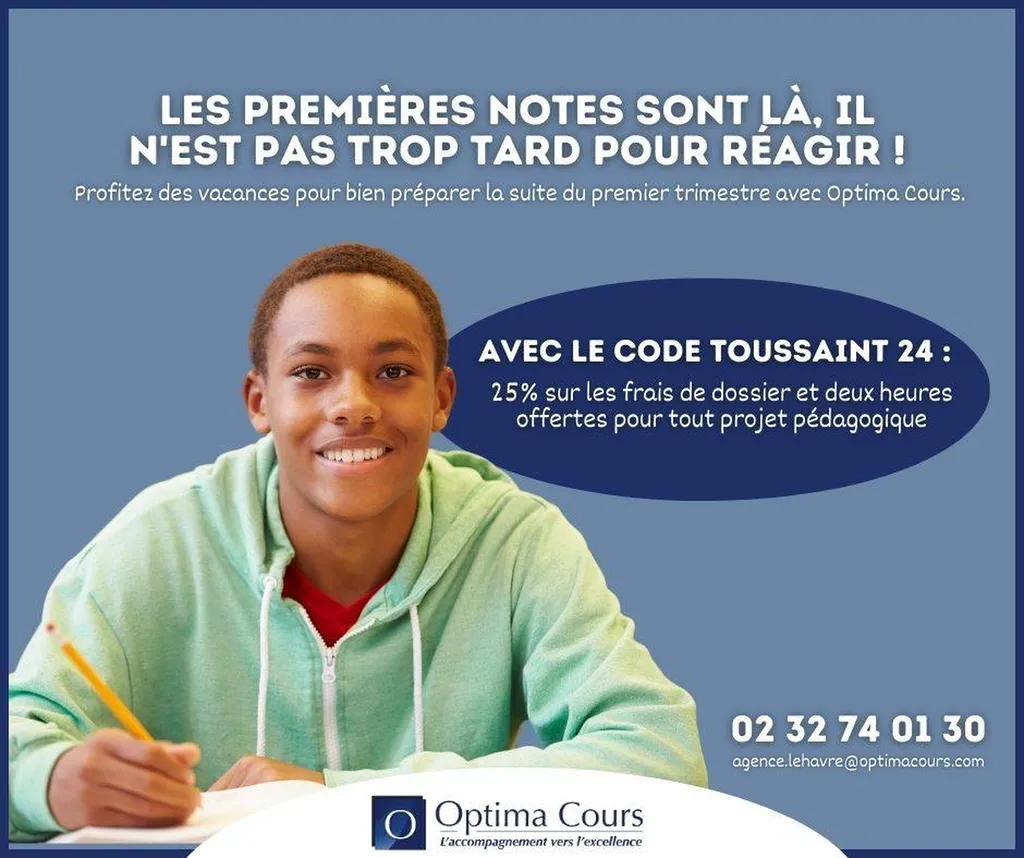 Stage de soutien scolaire Toussaint avec Optima Cours Le Havre : boostez les résultats de votre enfant. Offrez-lui un accompagnement efficace en petit groupe