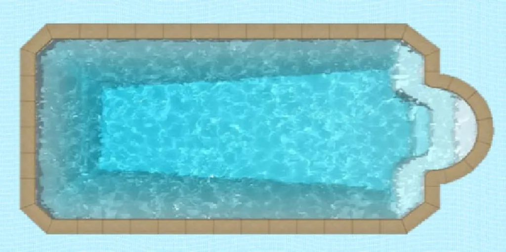 Piscine coque polyester fond en pente avec escalier roman et de dimension 9m x 4m (SERIE PPP TYPE 4900) à Trouville sur mer 14360