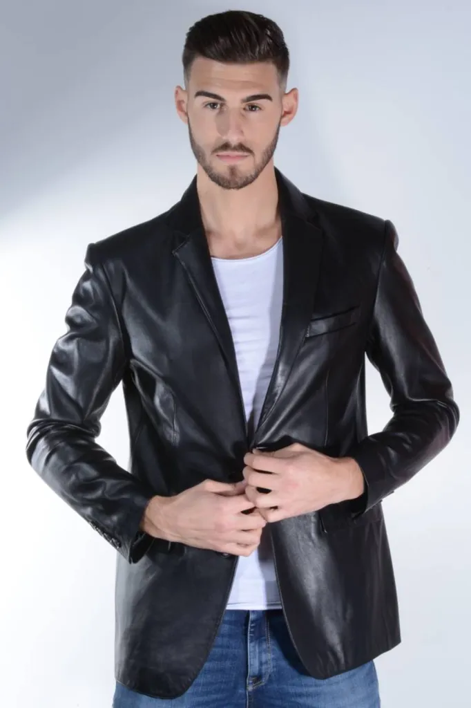 veste blazer cuir noir Giovanni homme